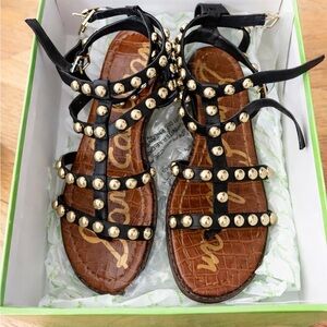 Sam Edelman Eavan Black Leather Studded Sandals Size 6.5
